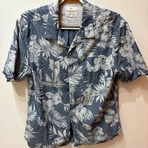 Tommy Bahama Navy and White Leaf Print Men's Shirt